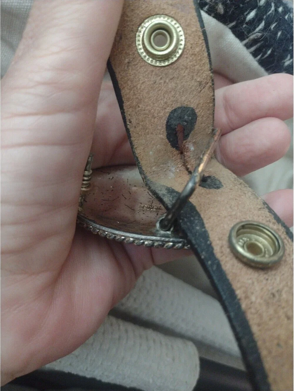 Vintage 70s Hand Tooled Leather Belt Alpaca Mexico Cowboy Boot Buckle Western